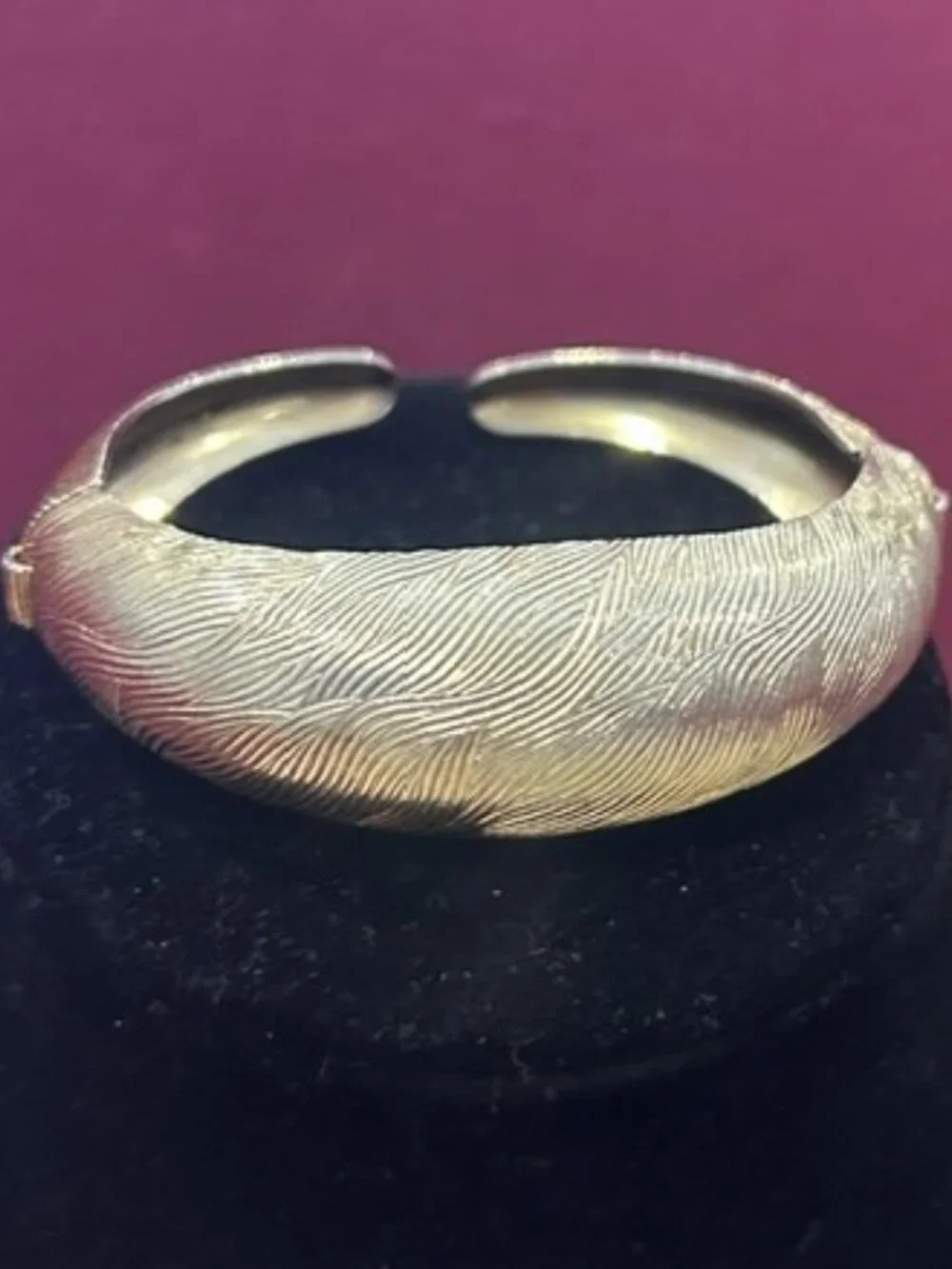 CORO PEGASUS Textured Domed Gold Tone Hinged Clamper BRACELET